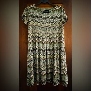 Connected Apparel Green Brown A-Line Midi Dress